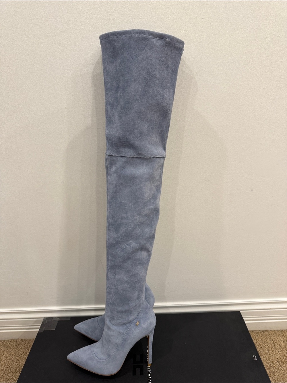 Elisabetta Franchi Ice Blue Stretch Suede Over The Knee Boots EU 37 NWT - Picture 6 of 11